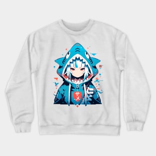 anime character wearing a blue shark hoodie Crewneck Sweatshirt